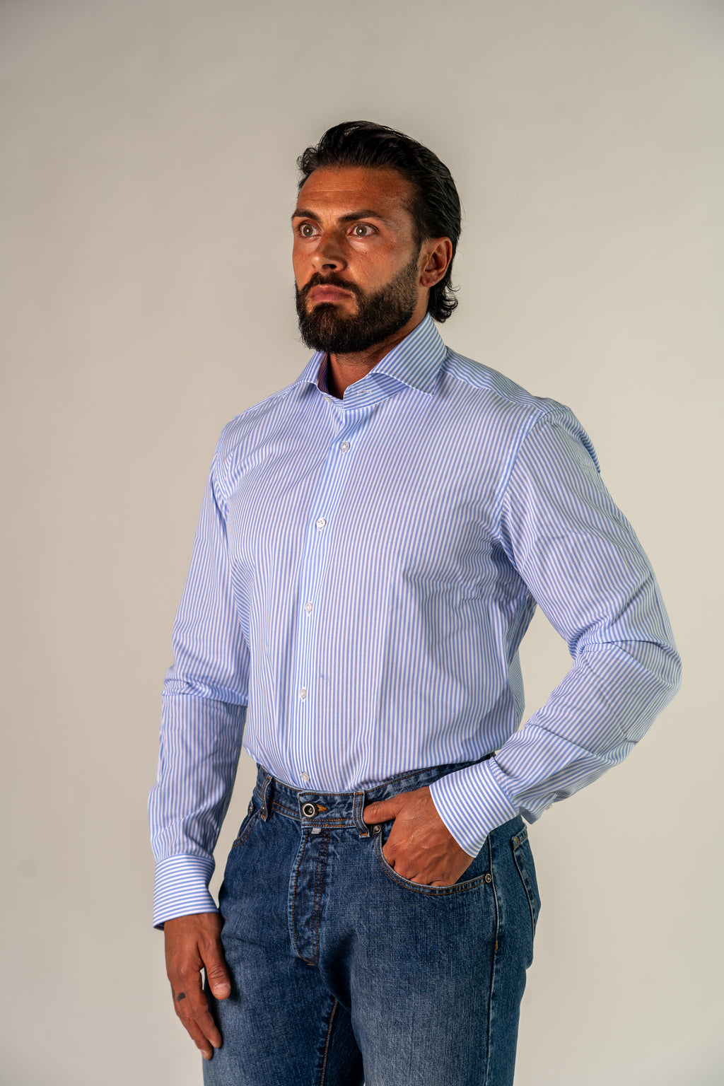 Camicia bianca azzurra Rexo