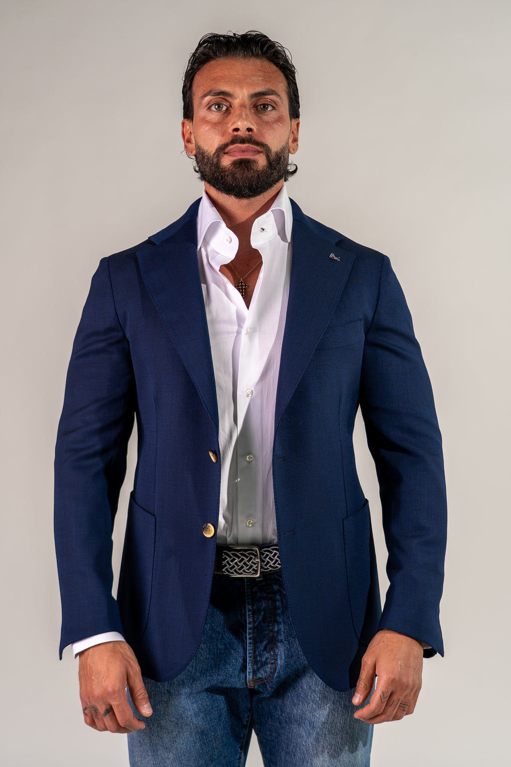 Giacca monopetto blu chiaro Fleg