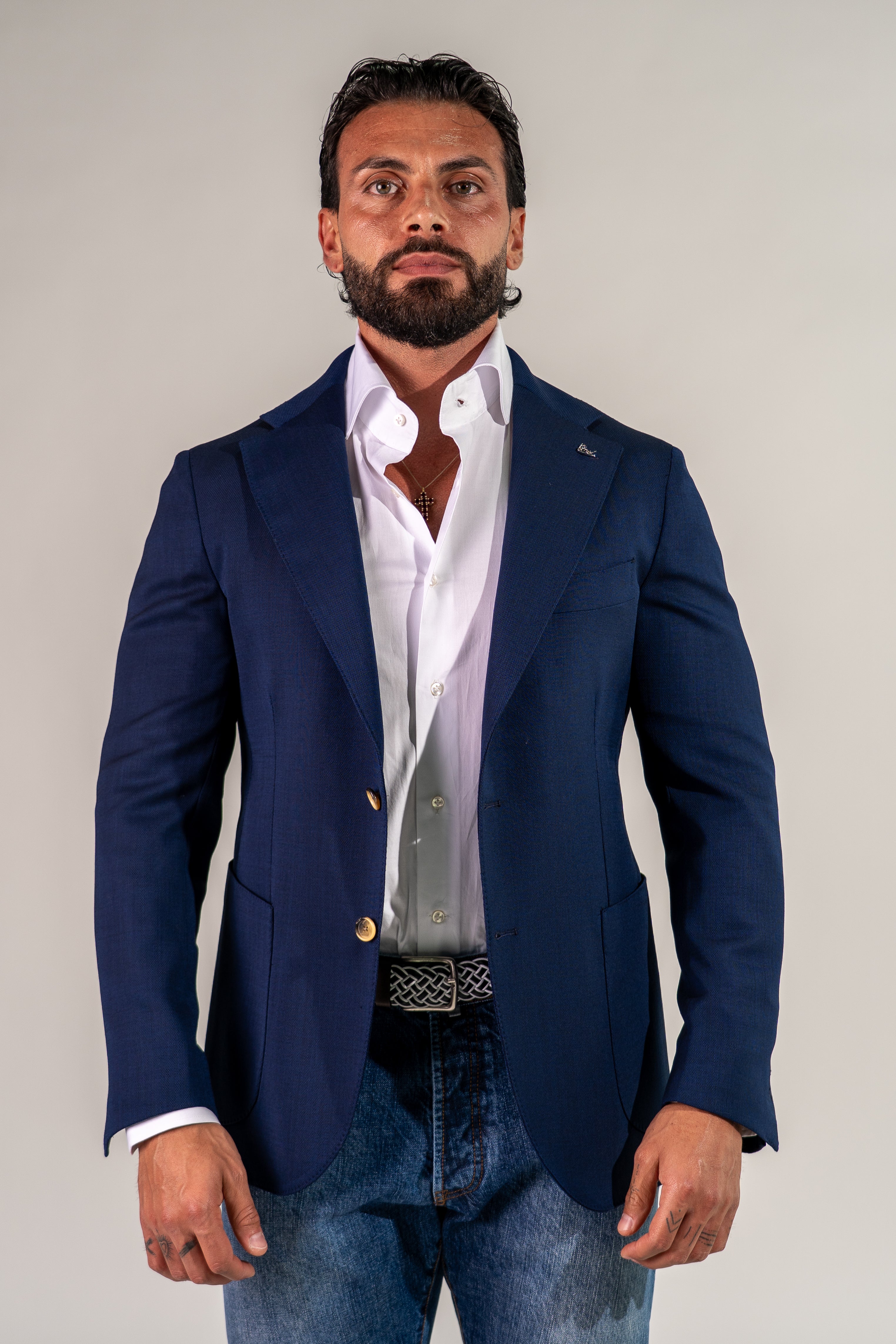 Giacca monopetto blu chiaro Fleg