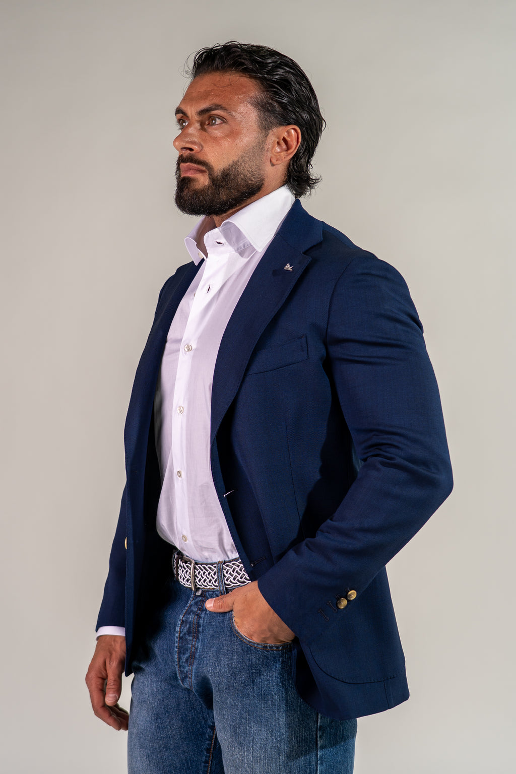 Giacca monopetto blu chiaro Fleg