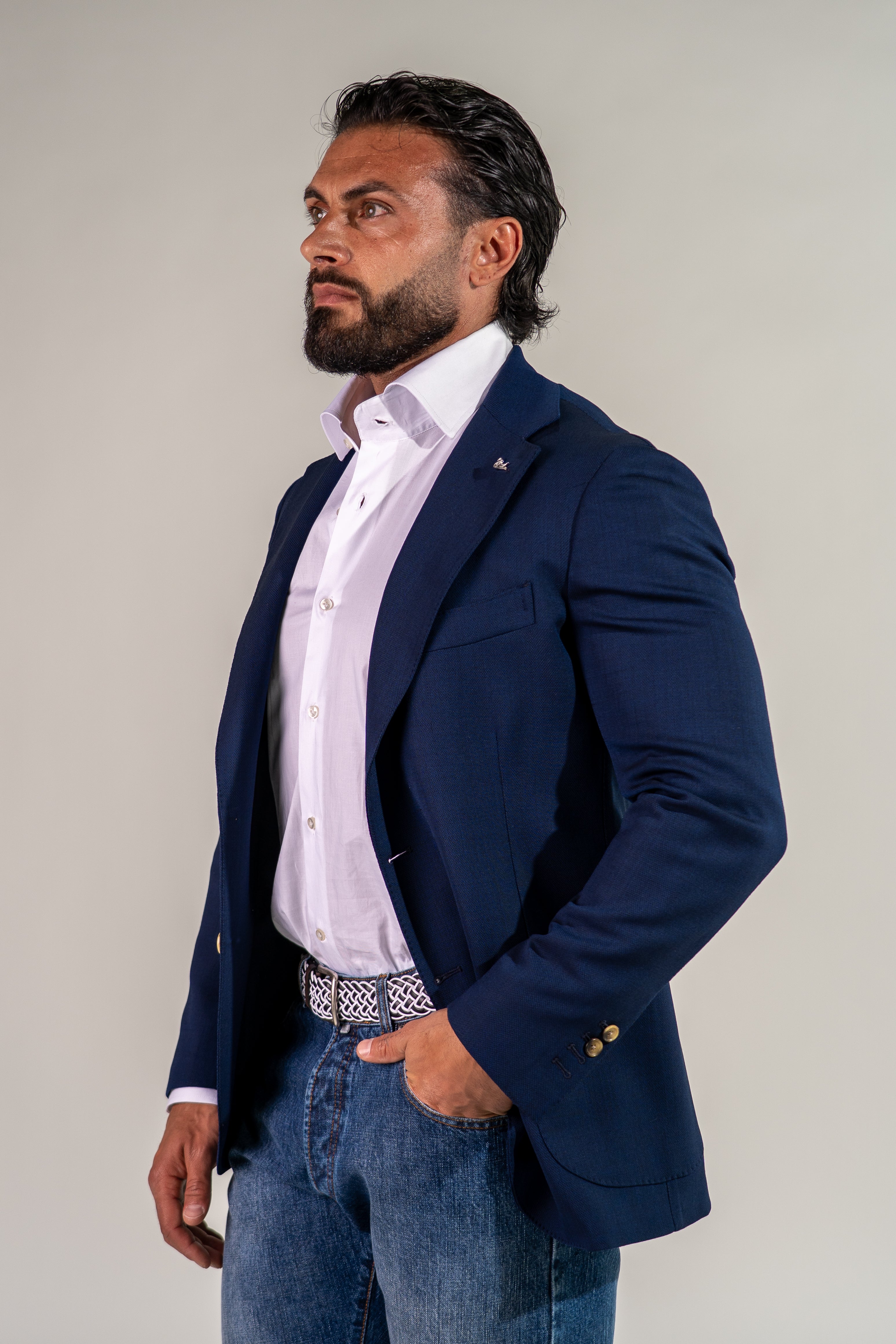 Giacca monopetto blu chiaro Fleg