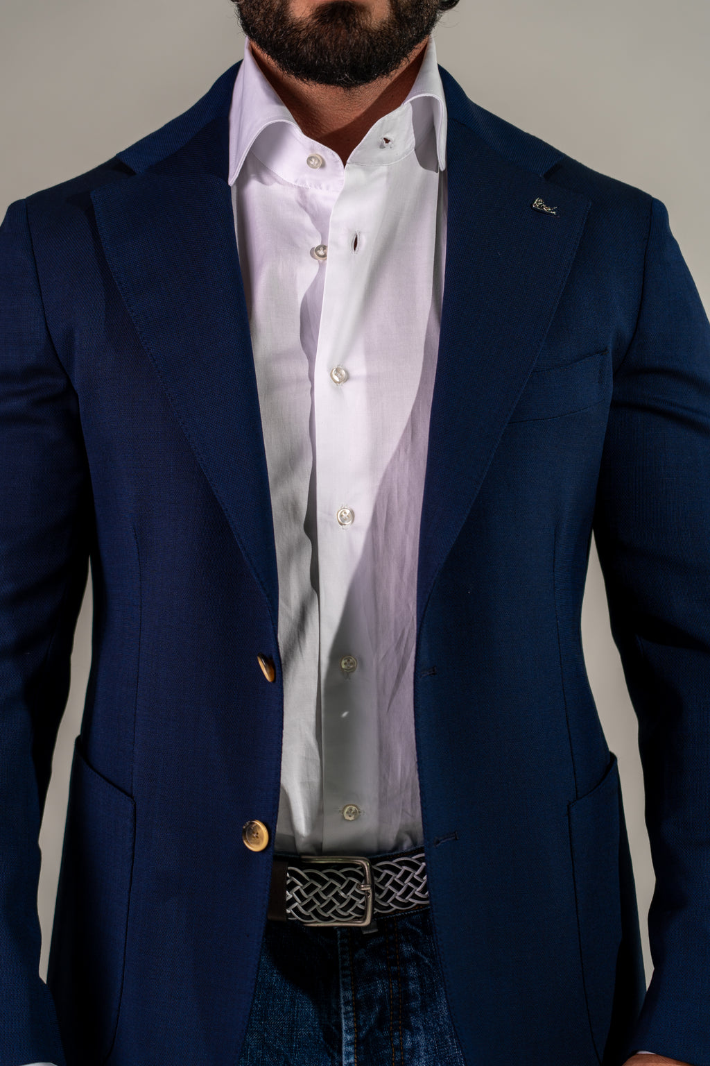 Giacca monopetto blu chiaro Fleg