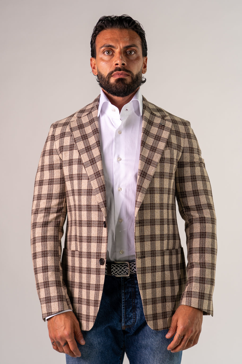 Giacca monopetto beige moro Guernica