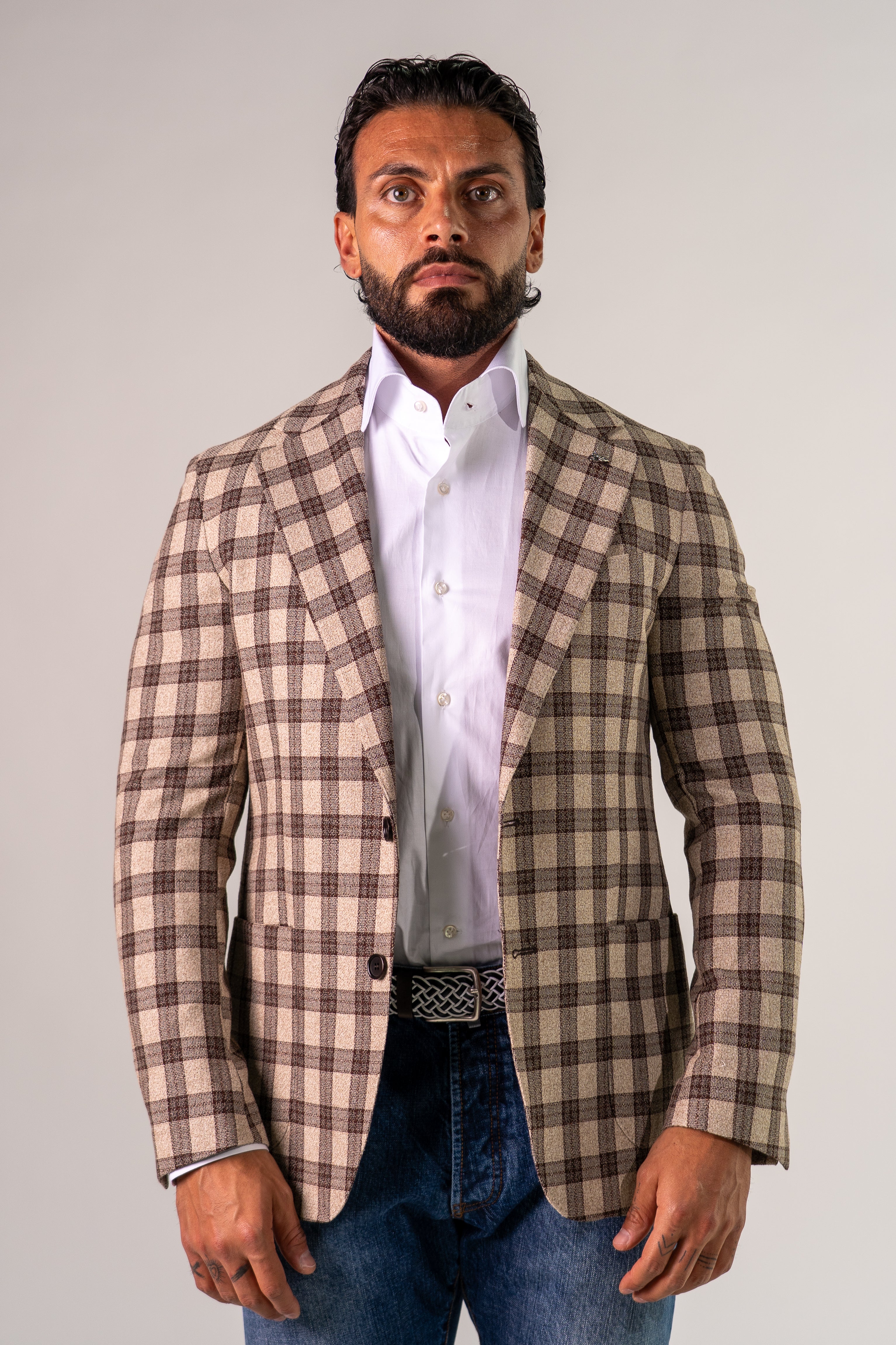 Giacca monopetto beige moro Guernica