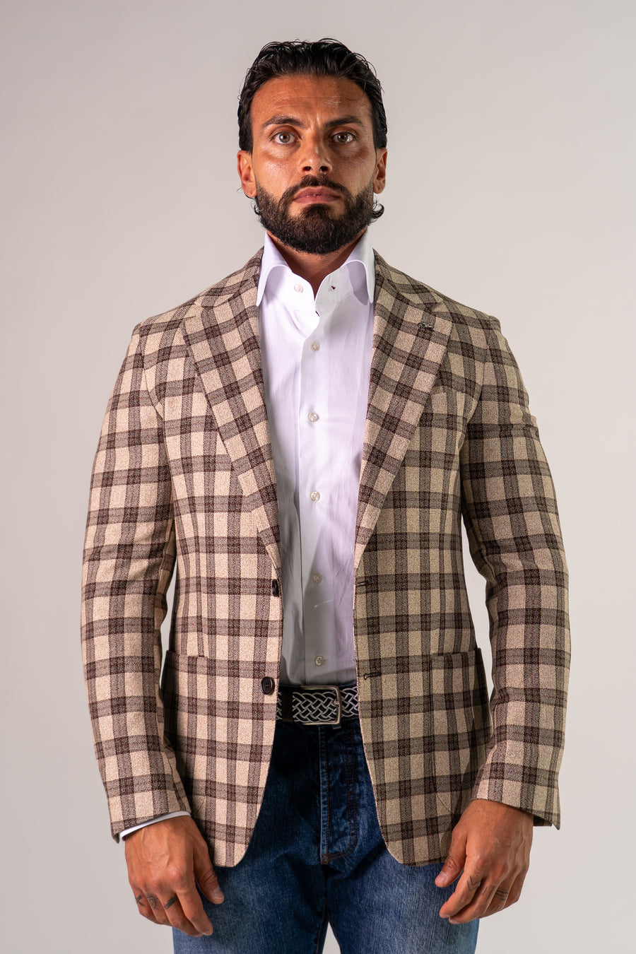 Giacca monopetto beige moro Guernica