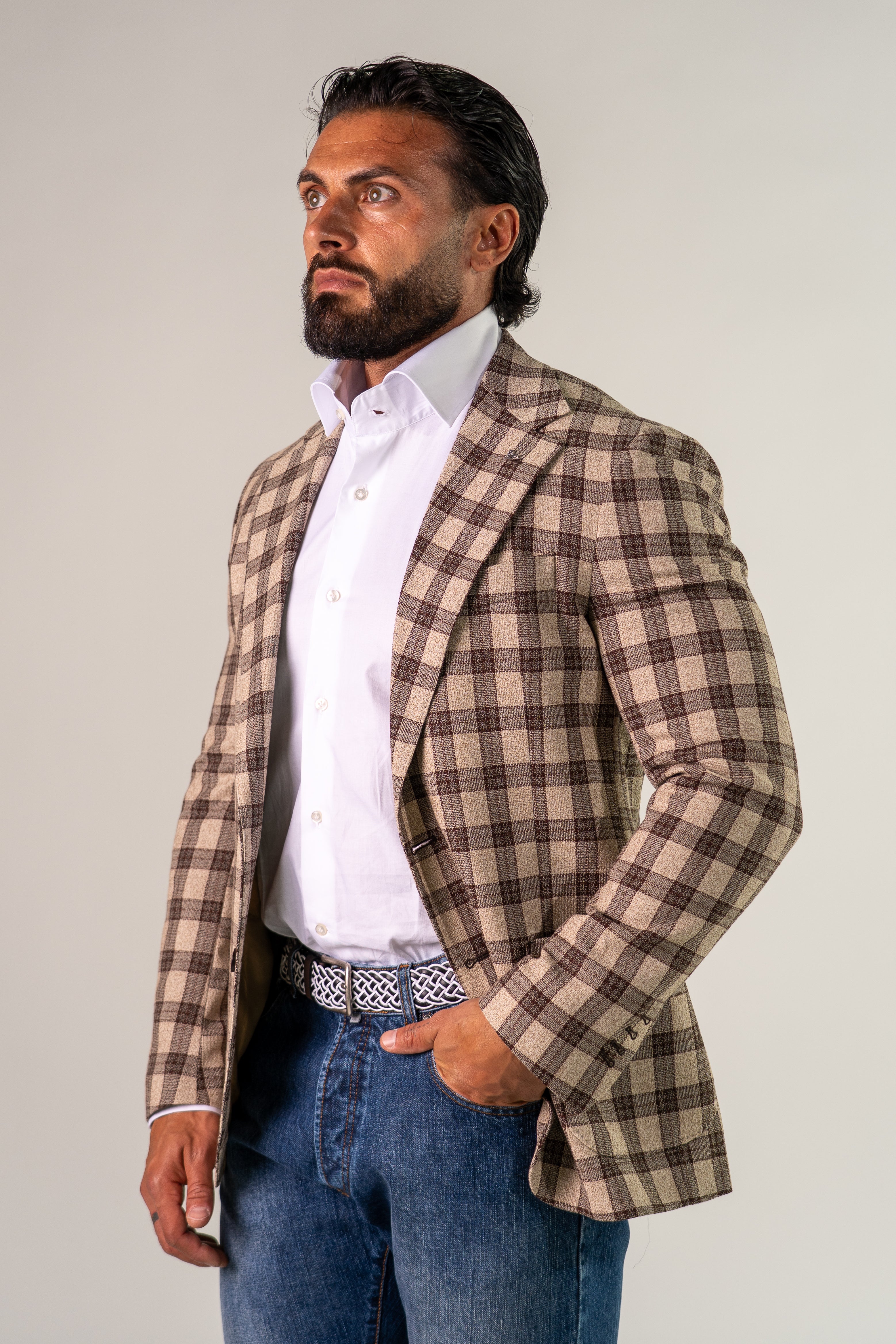 Giacca monopetto beige moro Guernica