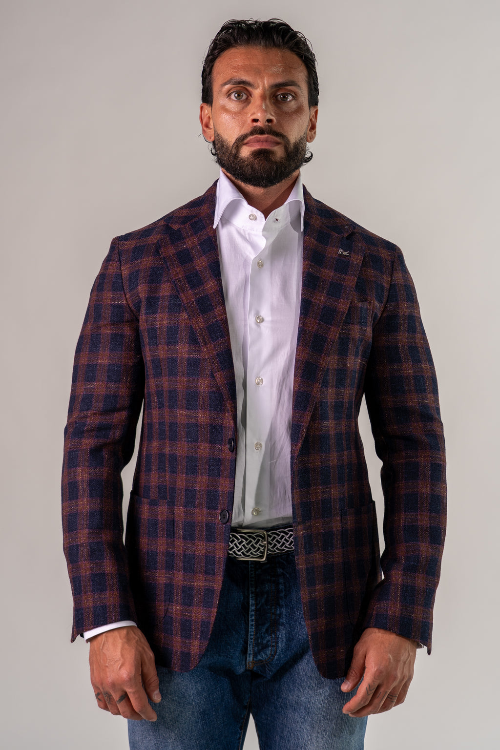 Giacca monopetto bordeaux blu Guernica