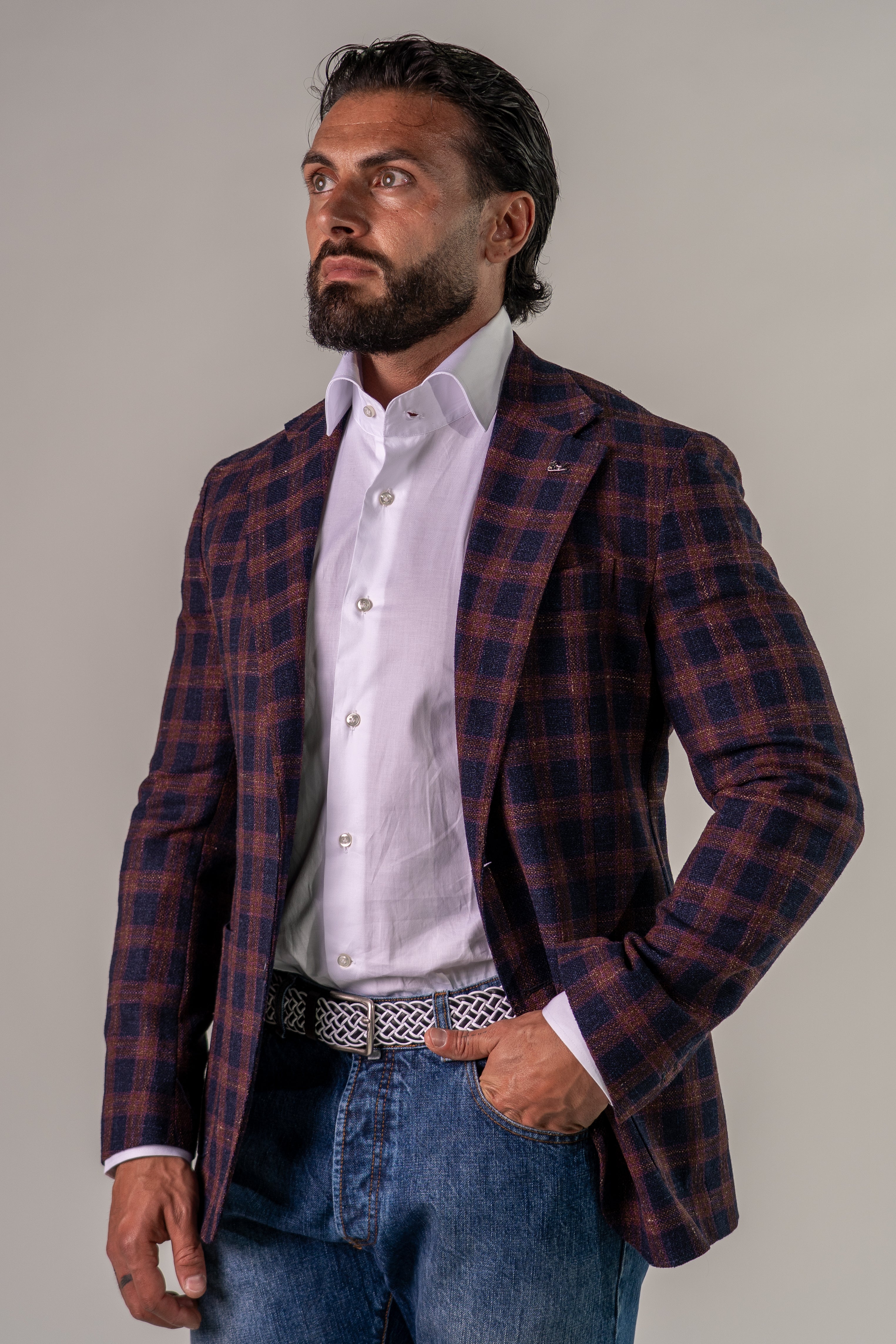 Giacca monopetto bordeaux blu Guernica