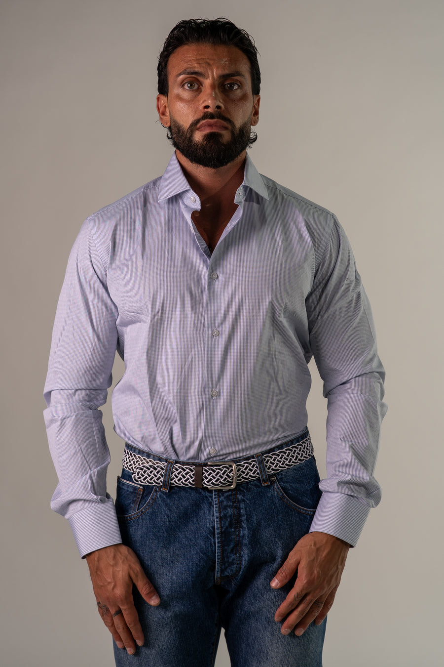 Camicia bianco blu Quad